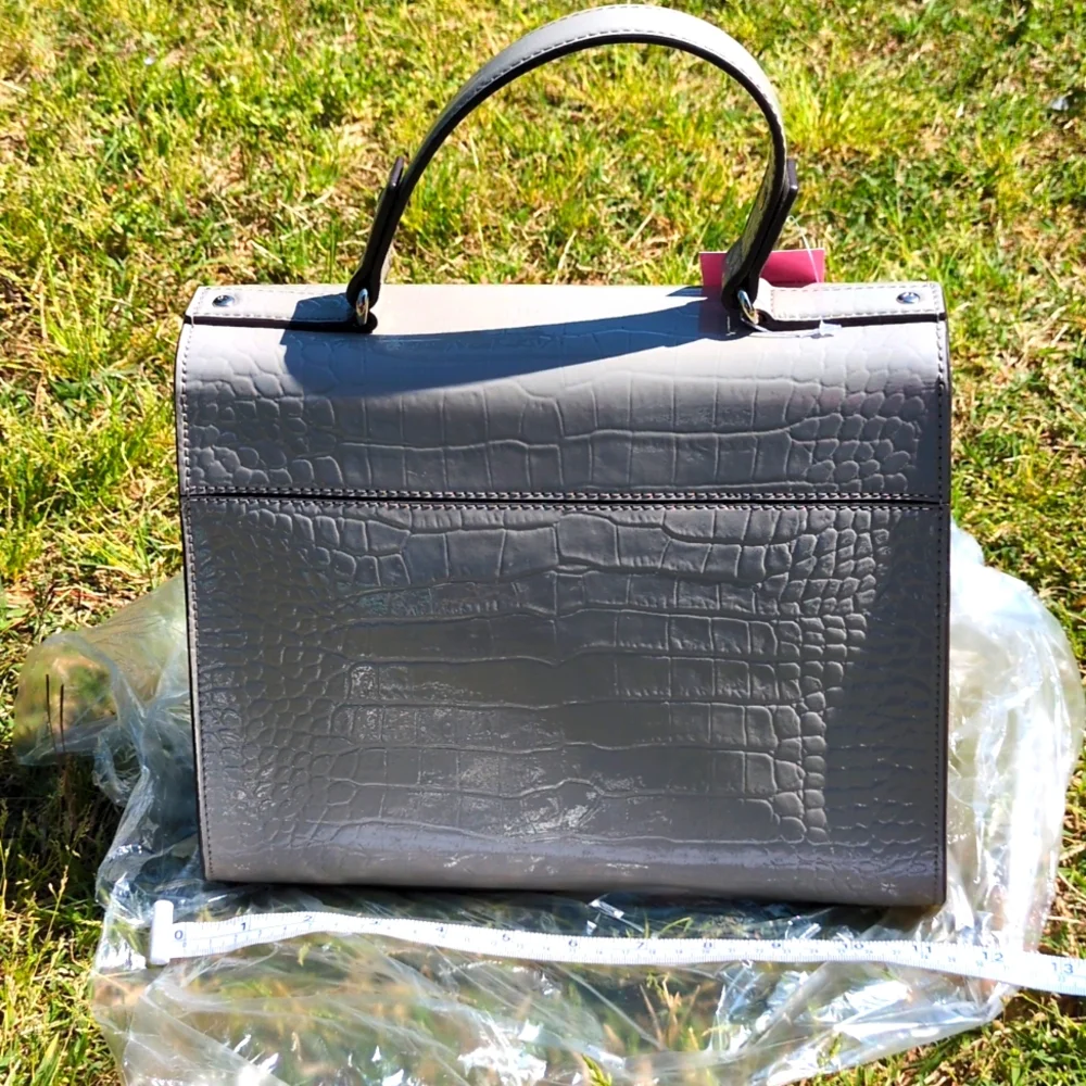 Kate Spade Doris Knightsbridge Grey Crocodile Emboss Leather Crossbody Satchel - Picture 5 of 14